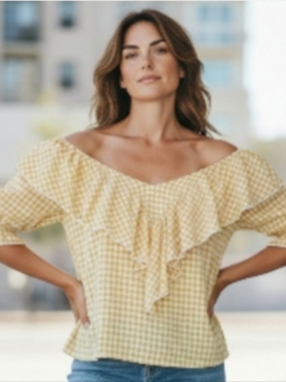 Gingham Ruffle Women's Top Medium
